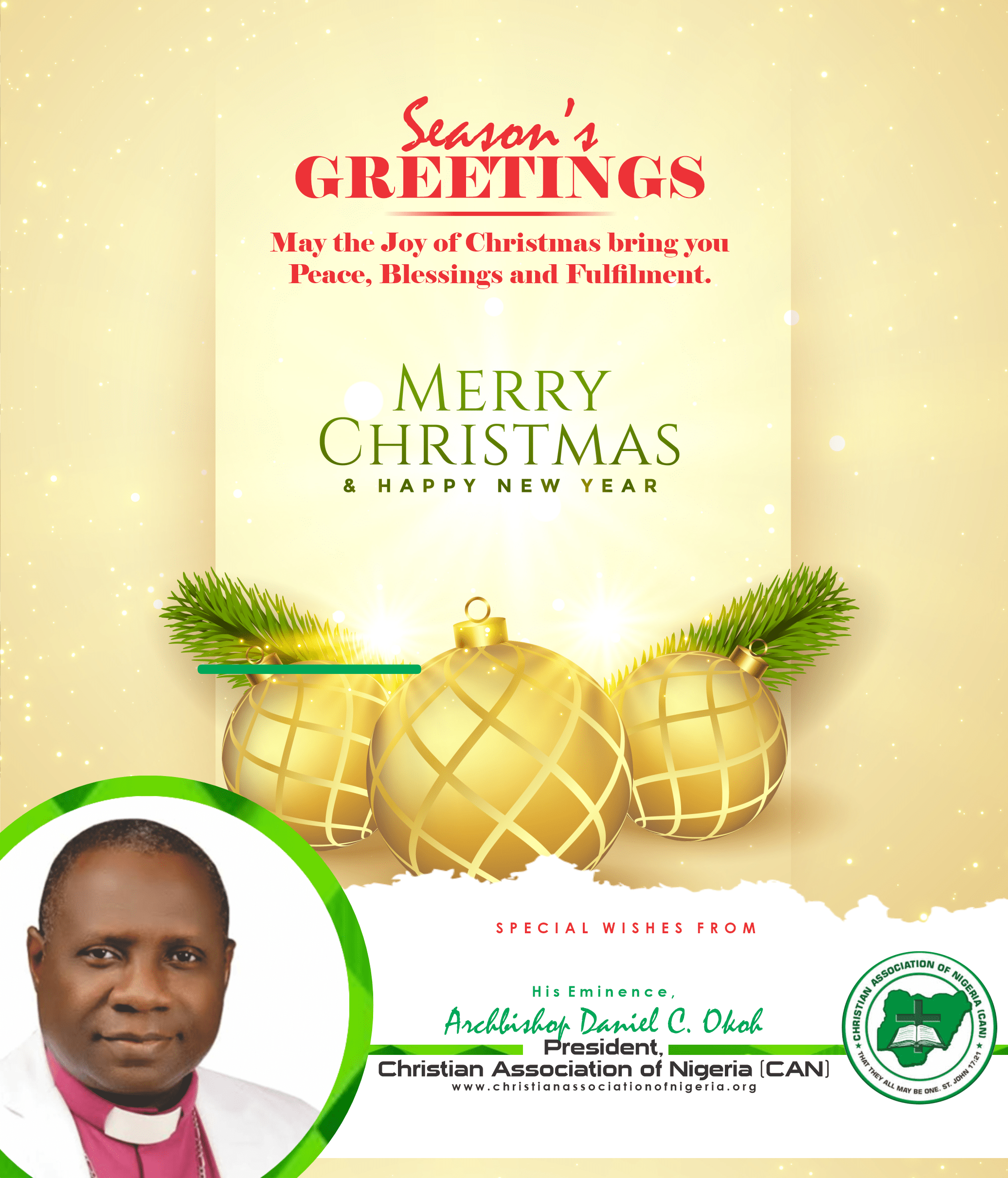 Christmas Message from the CAN President, Archbishop Daniel Okoh